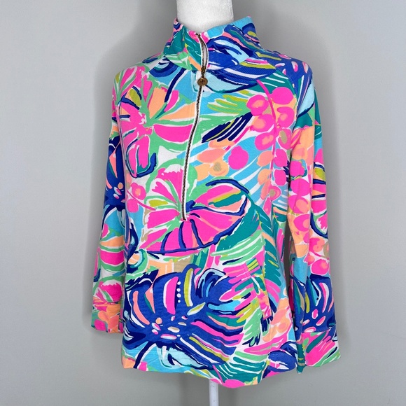 Lilly Pulitzer Skipper Popover Half Zip Pullover Sweater Exotic Garden M - Picture 1 of 5